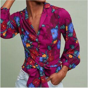 Women’s Anthropologie Moulinette Soeurs Floral Crop Button Blouse Size 12 P Boho